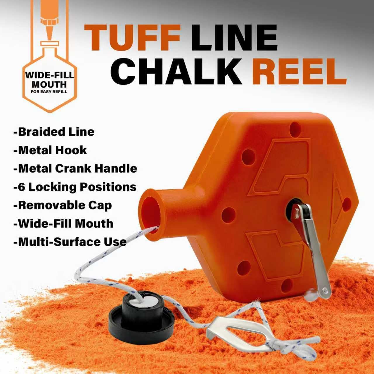2PCS Heavy Duty Chalk Line, Professional Construction Marking Tool, 100-Foot Line, Ergonomic Design, for Measuring and Layout (Orange), Chalk Not Included