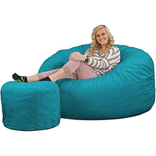 ULTIMATE SACK 6ft Bean Bag Chair & Footstool, Oversize Bean Bag Chair for Adults, Comfy Chair Bean Bag Couch Lounge Sofa Loveseat Furniture | Teal Suede