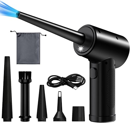 OBDKCAN Plumero de aire comprimido recargable de 3 engranajes a 51000 RPM, soplador de aire portátil con luz LED de 6000 mAh, plumero inalámbrico