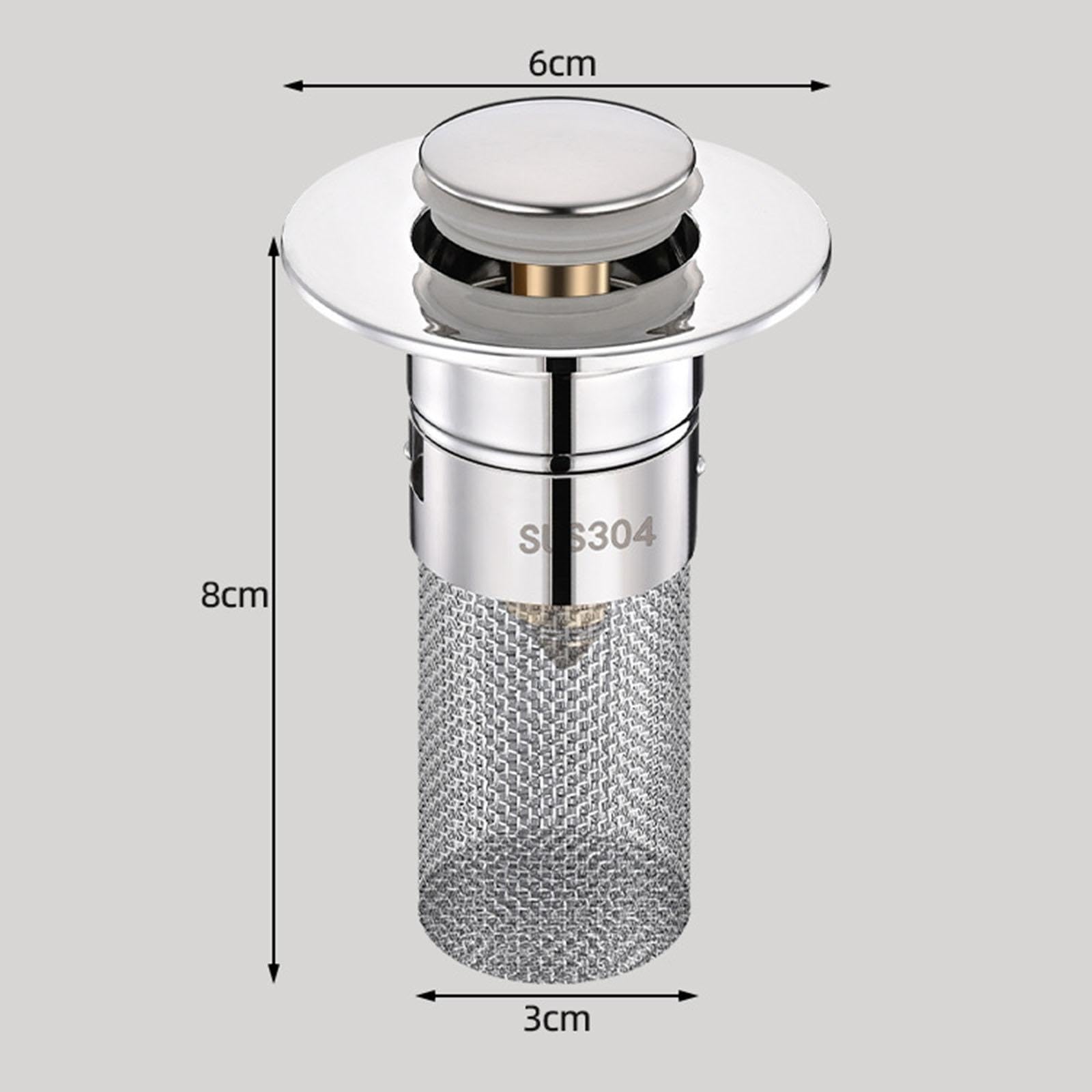 Gralara Sink Drain Strainer & Hair Catcher – Press-Type Stainless Steel Basin Stopper – Fits 1.1"–1.57" Holes – For Kitchen, Bathroom, Floor Drain