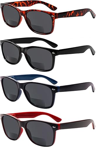 Paquete de 4 lentes de lectura bifocales, lentes grises, bisagra de resorte, lentes de sol para exteriores, lentes de sol bifocales de moda, para