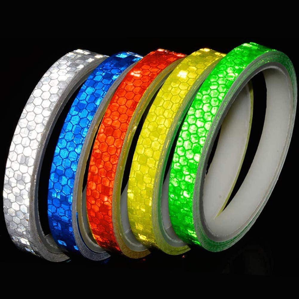 Reflective Tapes 5 Colors, Safety Reflective Warning Stickers, Self-Adhesive DIY Rim Outdoor Lighting Sticker Waterproof Reflective Adhesive Tape Stripe, for Bike, Motorcycle, Car, Bicycle Decoration