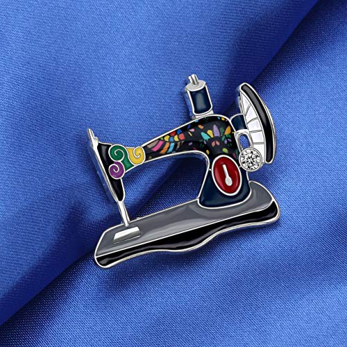 Image of Bonsny Enamel Alloy Rhinestone Sewing Machine Brooches Pin Jewelry For Women Girls Novelty Gift Charms