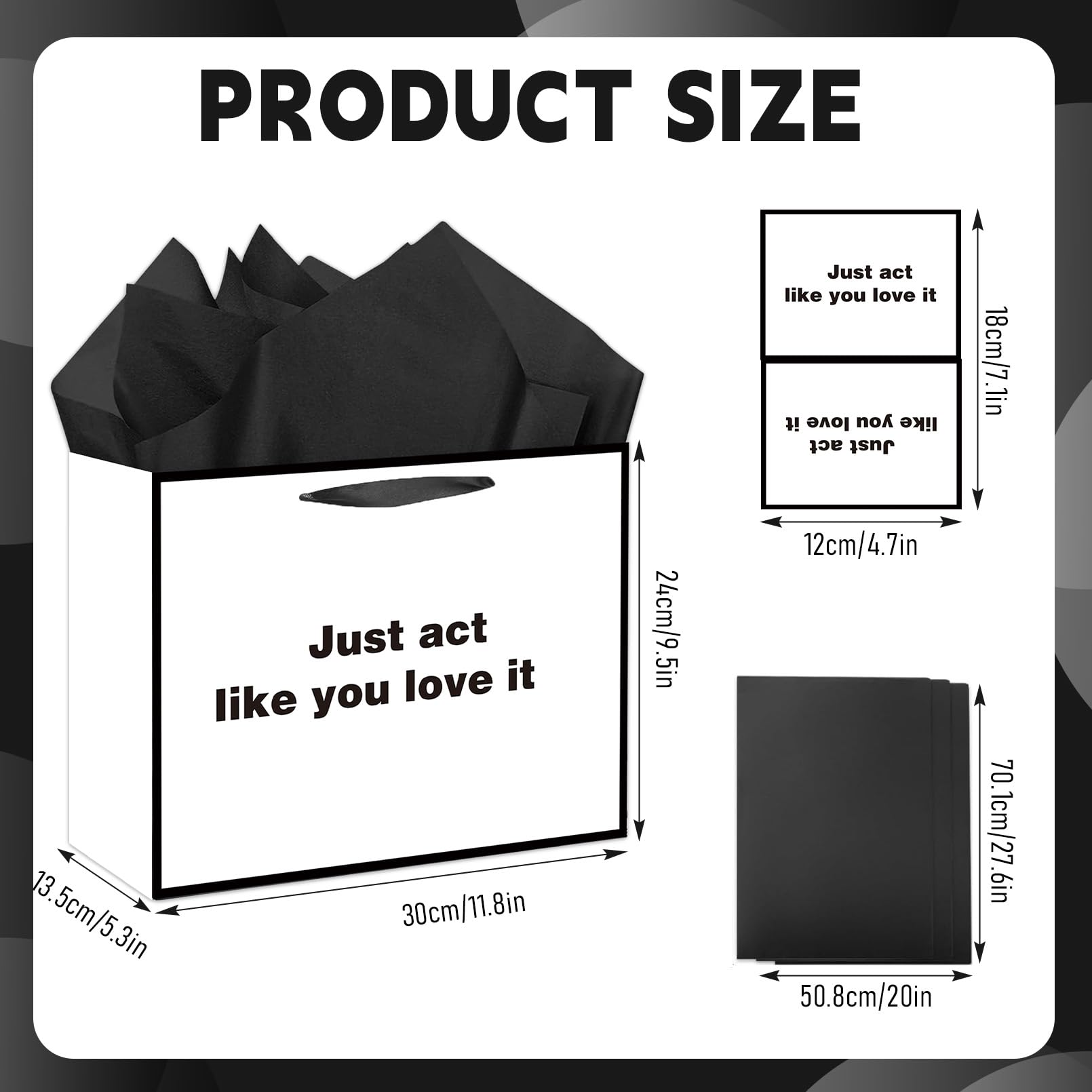 Anyangzhao White Funny Gift Bag, Large Just Act Like You Love It Gag Gift Bag with Card and Tissue Paper, Snarky Funny Birthday Party Decorations for Men, Women, Best Friends, Offices, Coworkers