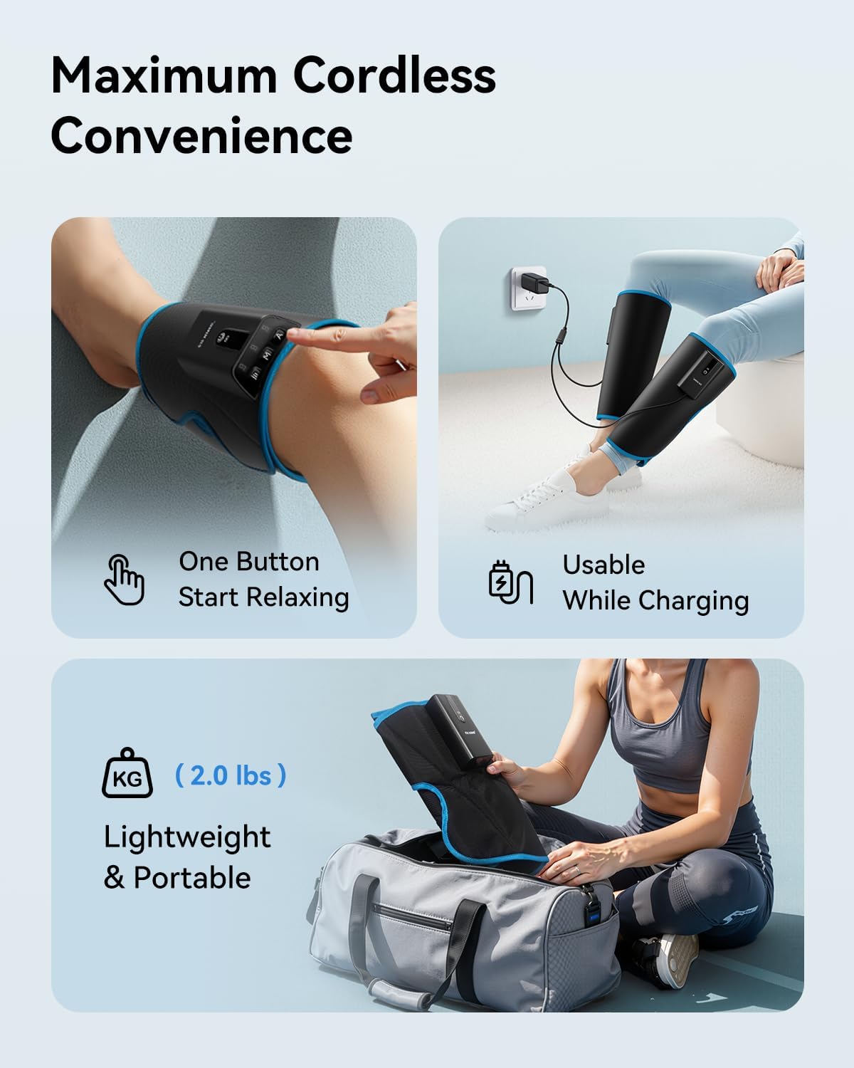 FIT KING Cordless Calf Massager – Rechargeable Leg Compression Massager for Circulation, Edema, RLS, Pain Relief & Recovery, 6 Intensities, 3 Modes, Portable Gift for Mom, Dad, Athletes - Image 9