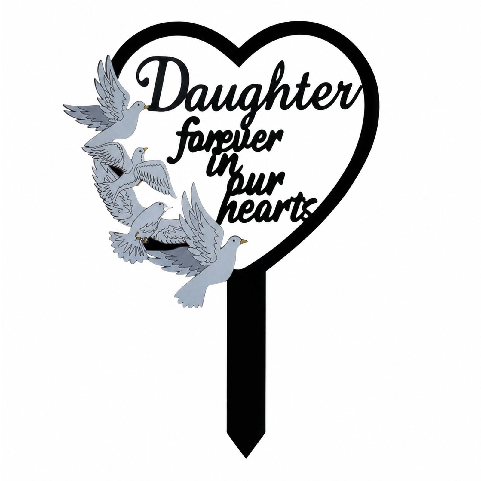 Daughter Memorial Stake - Grave Dove Decorations, Metal Waterproof Sympathy Marker for Cemetery Tombstone Memorial Garden, Memorial Gifts for Loss of daughter Fade & Rust Resistant Grave Ornament