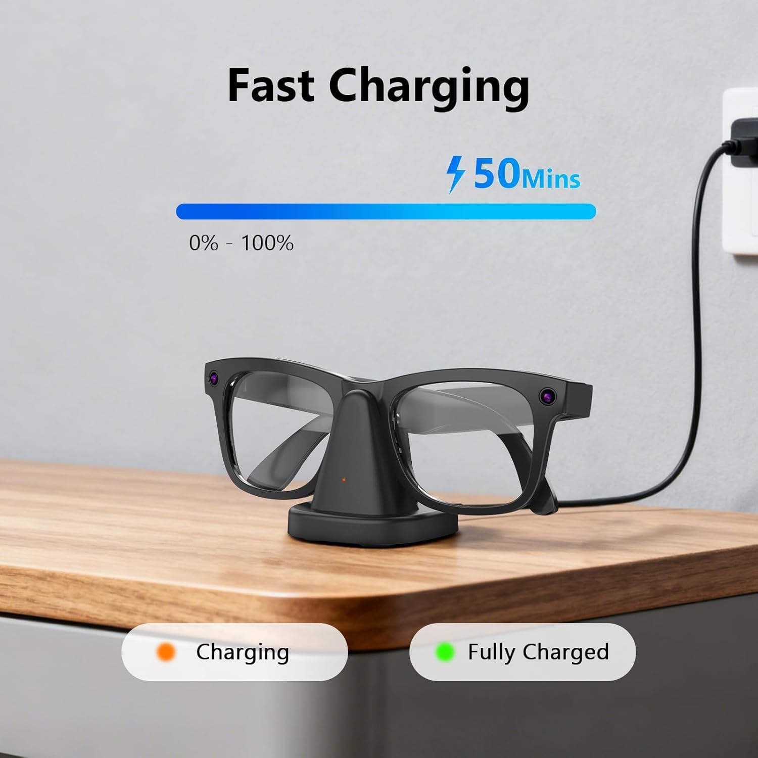 Charging Stand for Ray-Ban Meta Smart Glasses, Portable Charging Dock for Wayfarer, Headliner, Skyler with 3.3 ft USB-C Cable, Charger for Meta Glasses RayBan, RayBan Meta Accessories