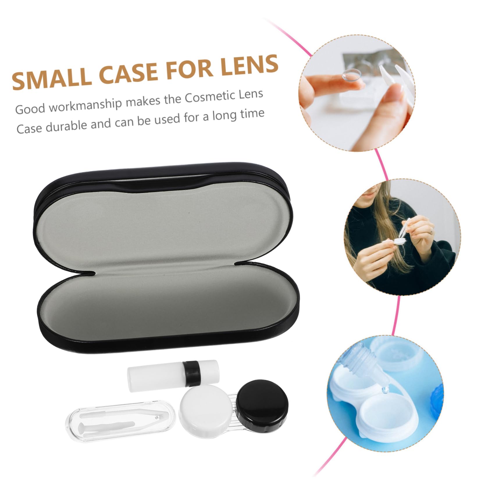 Estuche Negro para Contacto de Pequeño, Doble Lentes Capa Portátil
