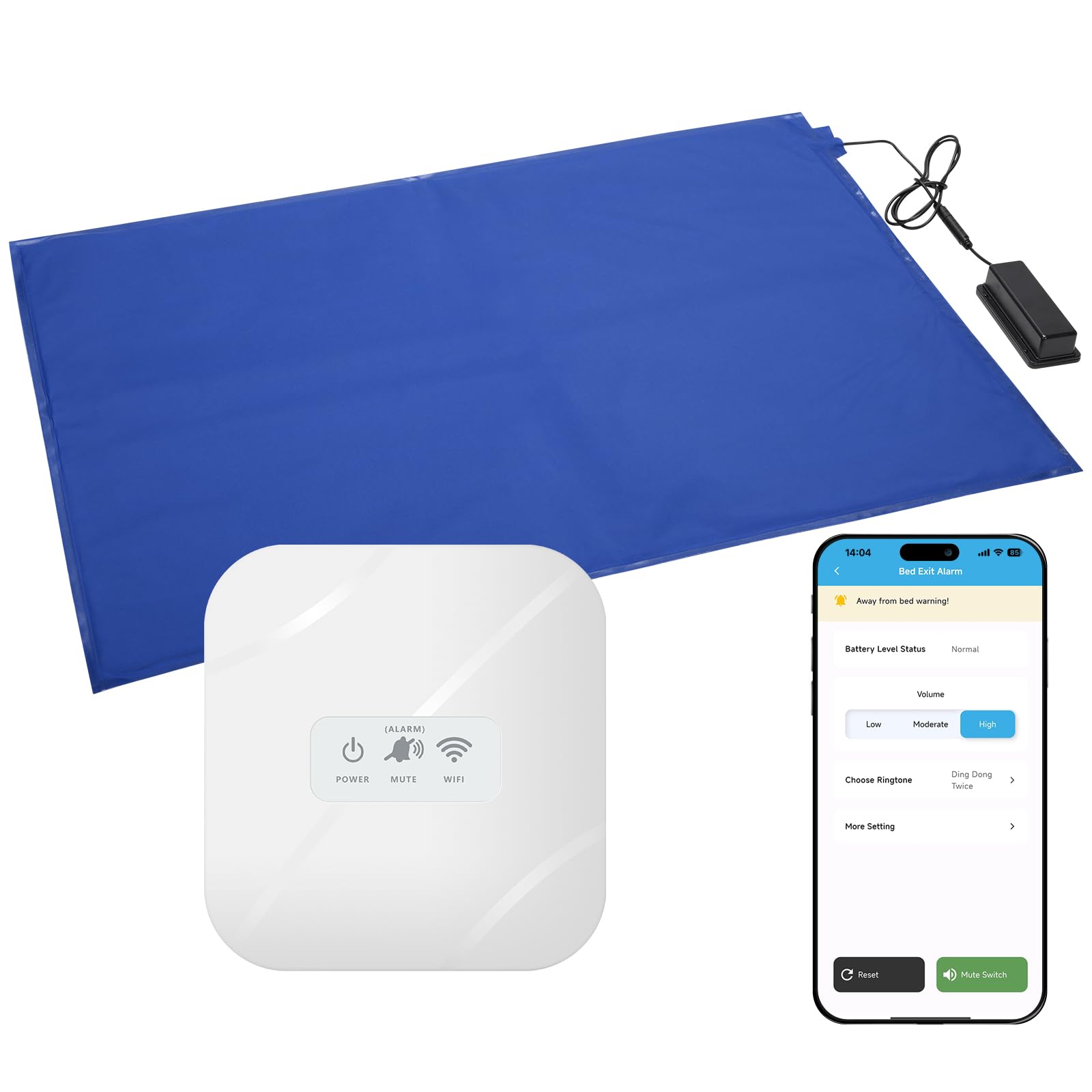 Briidea Wi-Fi Bed Alarm & Fall Prevention System for Elderly, Wireless 20''×28'' Bed Pad with Instant App Alerts, 300ft Coverage, Ideal for Home Care