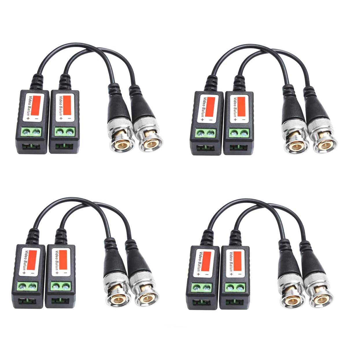 Ludom 4 pares de conectores de video balun, cable transceptor de video balun para cámaras HD-CVI/TVI y AHD
