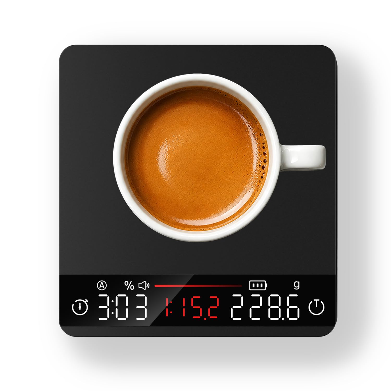 Báscula de café, mini báscula de espresso con temporizador, báscula de cocina de metal con sincronización automática, proporciones y visualización de caudal, grado barista para verter, espresso