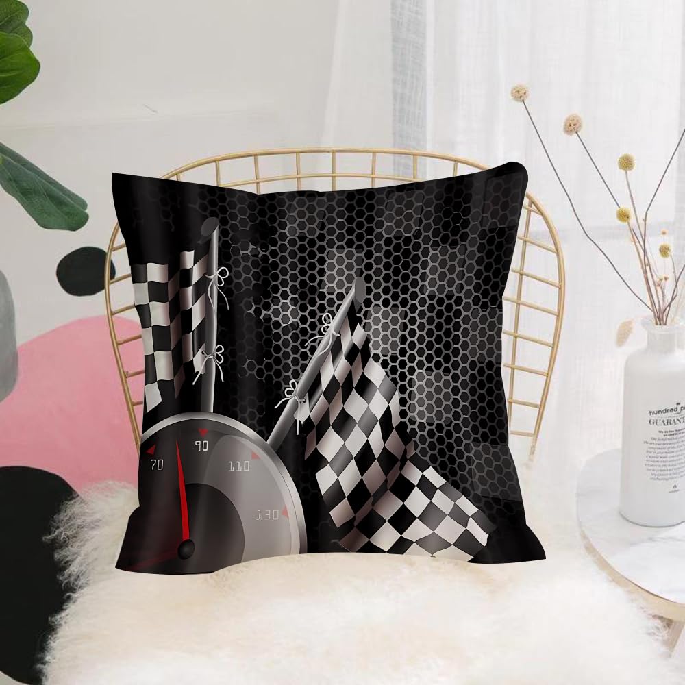 HYMSXW Cushion Cover,Throw Pillow Case Home Decorative for Living Room Bedroom Sofa Chair 20X20 Inch,Dynamic racing theme, iconic checkered flag and a speedometer indicator light a,Pillowcase 50X50cm