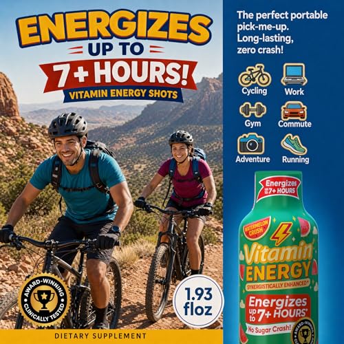 Image of Vitamin Energy Watermelon Crush Extra Strength Energy Shot, 12 Pack - Up to 7 Hrs, 260mg Natural Caffeine, Zero Sugar - Green Tea Extract, Immune Support, B12 B6 Niacin, 1.93 fl oz, Keto Vegan