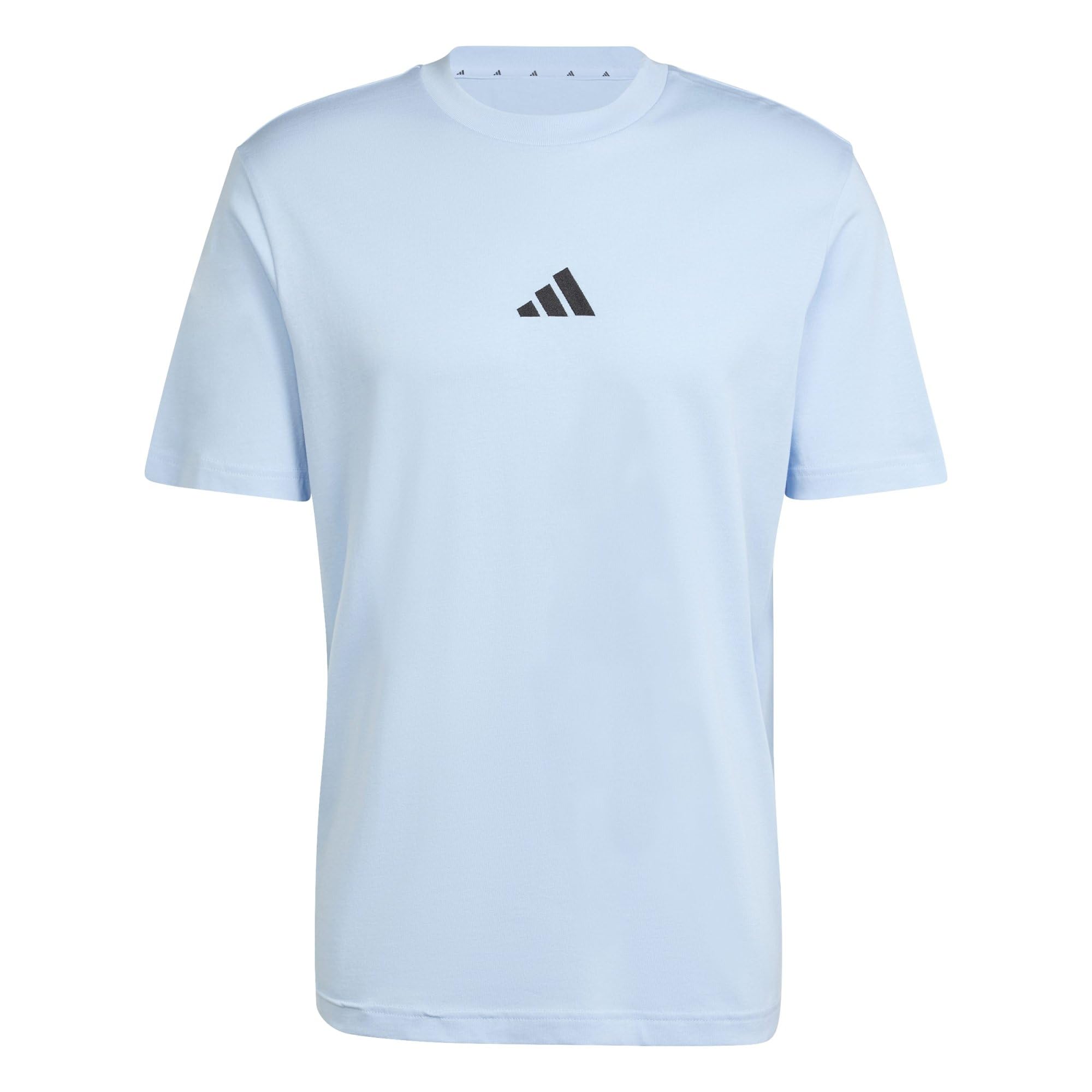adidas Men's Essentials Small Logo Single Jersey Shirt, Glow Blue/Black, XXL