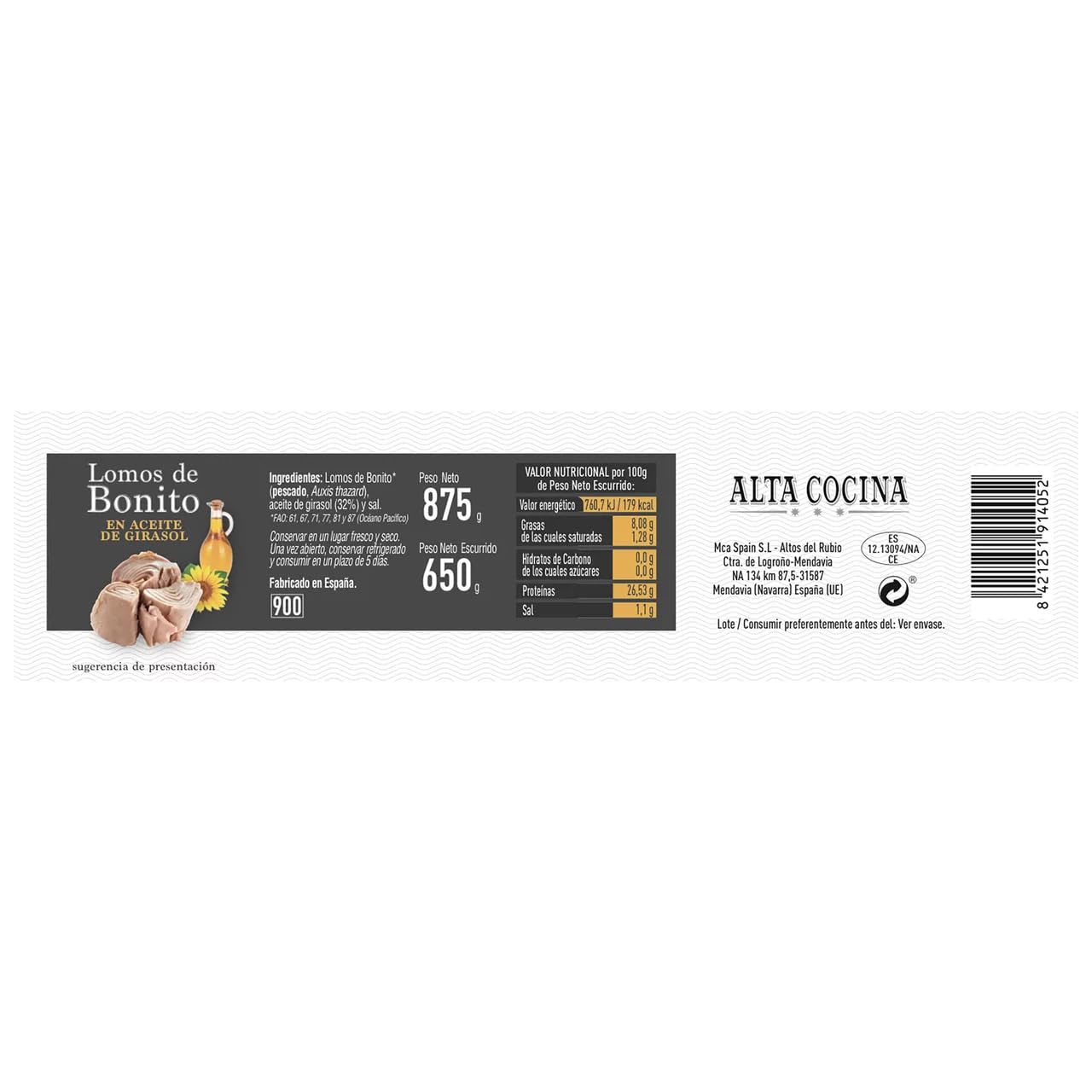 ALTA COCINA Thunfisch-Lendenstücke in Öl Dose 650 g. 6er-Pack