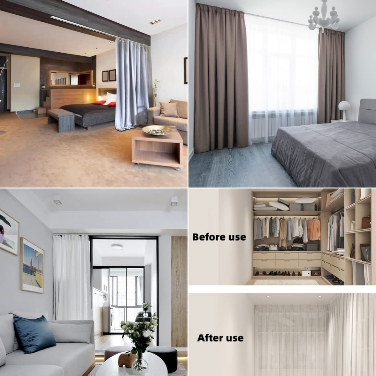 TZUFA Rail Rideaux Plafond, Rail De Rideau en Aluminium, Montage Au Plafond Ou Au Mur, Tringle À Rideaux, Rail pour Rideaux Séparateur De Pièces (1-6 M)(Grey-Wall,2.8m(2 * 1.4m))
