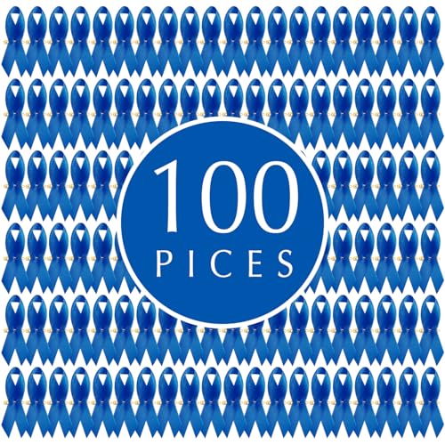 Image of Curvier 100PCS Blue Satin Awareness Ribbons Lapel Pins Diabetes Awareness Ribbon