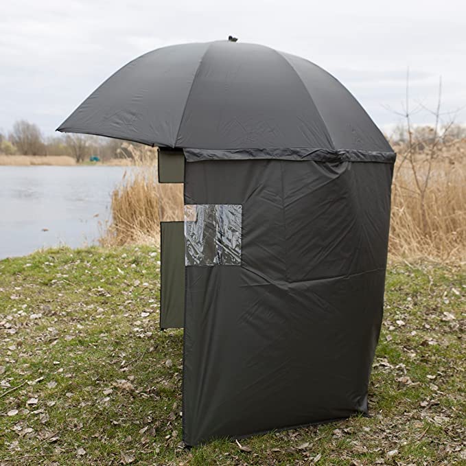 PHOENIX 91309 Paraguas de pesca Ø220 cm paraguas de pesca con capa, soporte y estacas de tierra, protección de la lluvia, el viento, el frío y los rayos UV, para 3 hombres y equipo, funda GRATIS