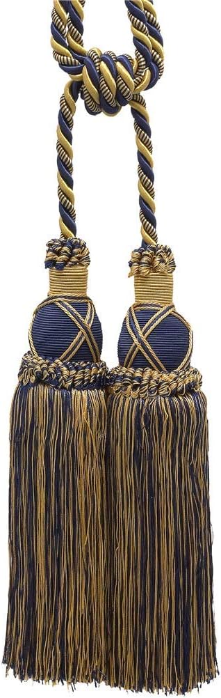 DÉCOPRO Elegant Criss Cross Double Curtain & Drapery Tassel Tieback Tassel Length 10" (25cm) 30" Spread (76cm) (Style# TBIC2) Nautical Gold Multicolor #1152 (Light Gold Yellow Gold Navy Blue) Set of 2
