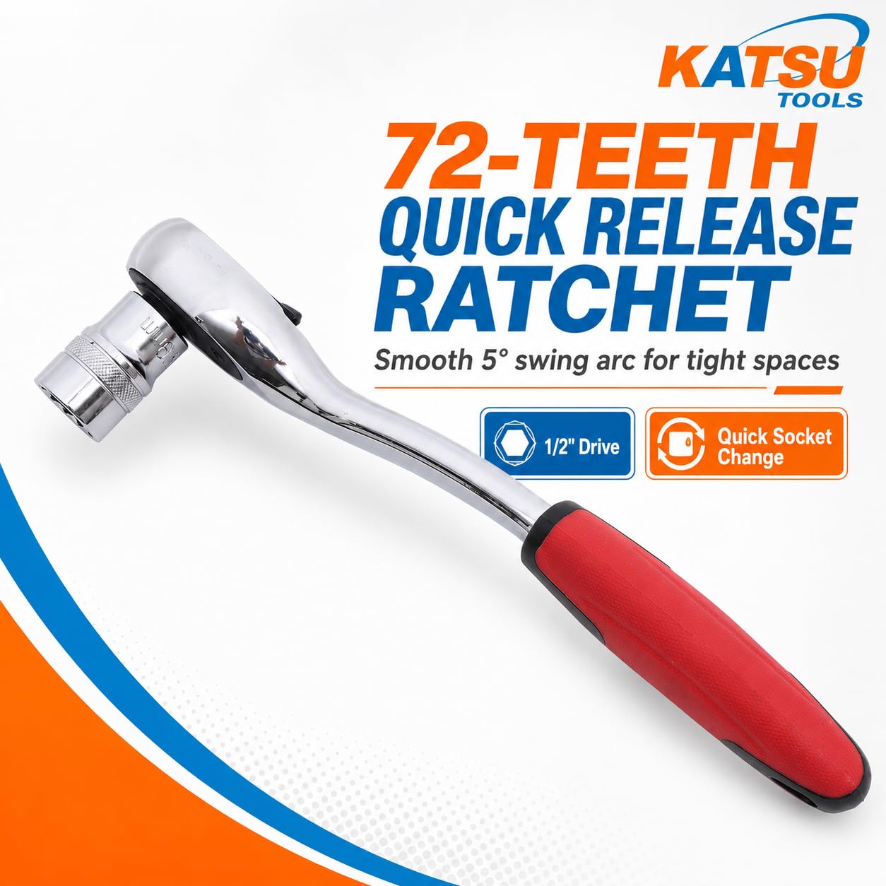 KATSU Set di Chiavi a Bussola 1/2" 32 Pezzi, Unità Metrica da 8-32mm con Chiave a Cricchetto a Sgancio Rapido a 72 denti e Barra di Prolunga, Strumento di Riparazione Automatica 420347