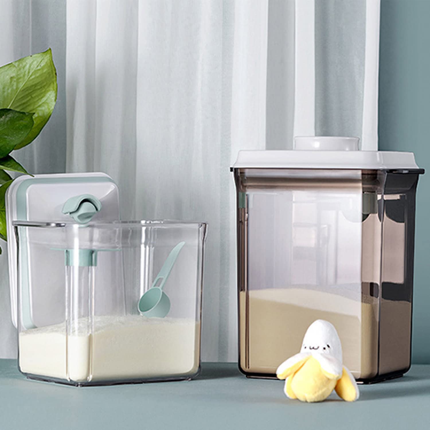 2.3L Conteneur Scellé pour Lait Poudre, Distributeur de Lait en Poudre, Contenant de Poudre de Lait avec Couvercles, Anti-UV, Opération à Une Main, pour Le lait en Poudre, Les Collations, Les Céréales