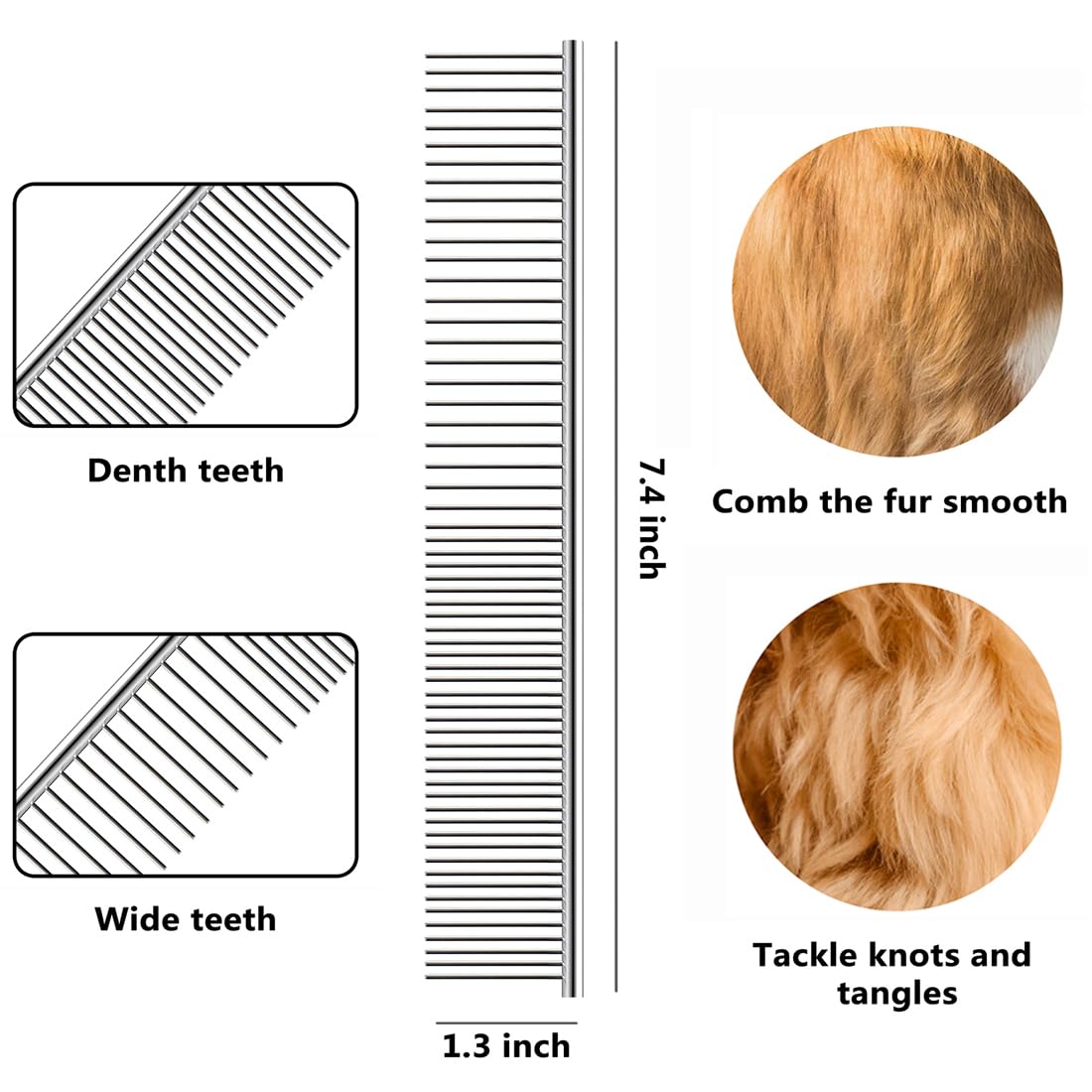 qumy Dematting Dog Kamm Rake Kamm Trimmer Edelstahl Fellpflege Kamm entfernen Dead, mattierte oder Knoten Haar