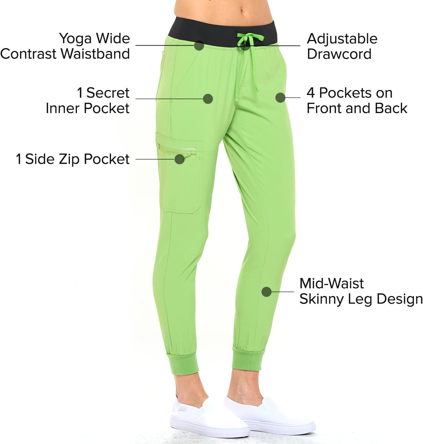 Dagacci Medical Uniform® Jogger Scrubs for Women Set – V-Neck Scrub Top & Elastic Jogger Scrub Pants for Women 8 Pockets - Image 7