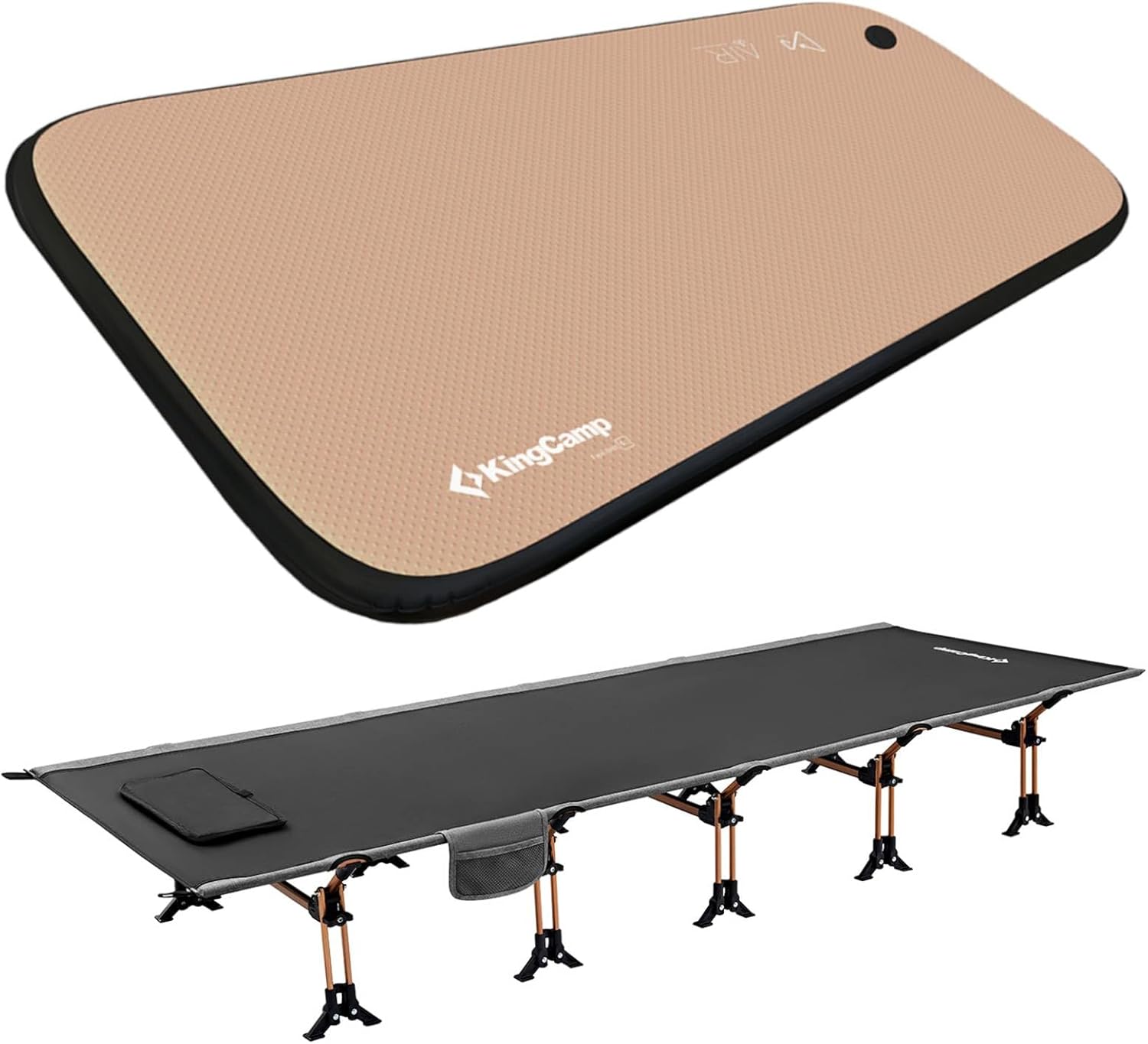 KingCamp Portable Camping Cot & Single-Size Sleeping Pad Inflatable Drop‑Stitch Mat