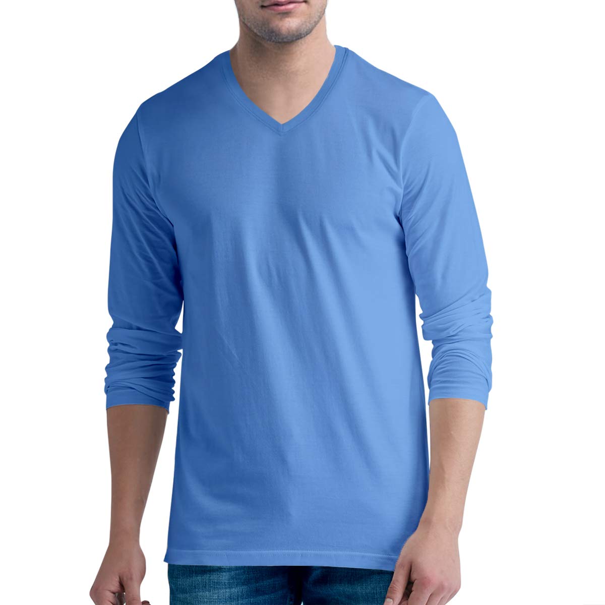 Men's Regular Fit Premium Plain 100% Cotton V Neck Full Sleeves Stylish, Trendy, Casual Plain Pootlu Tees and Tshirts.(Oplu_Blue_3X-Large)-image-43