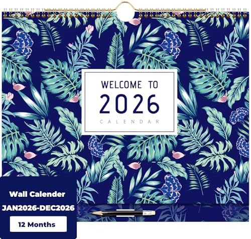 2026 Calendar - 2026 Wall Calendar 12 Months with a Pencil, from Jan.2026 - Dec.2026, Calendar 2026, Monthly Calendar with Date, 15.4 x 14.4 in, Twin-Wire Binding, Great for Hanging on The Wall (Dark Blue)