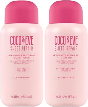 Coco & Eve Repair & Restore Shampoo & Conditioner Bundle. Hydrating & Strengthening Set for Damaged, Color Treated Hair. Deeply Nourish, Reduce Split Ends & Breakage for Healthy Hair. 560 ml