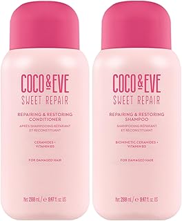 Coco & Eve Repair & Restore Shampoo & Conditioner Bundle. Hydrating & Strengthening Set for Damaged, Color Treated Hair. Deeply Nourish, Reduce Split Ends & Breakage for Healthy Hair. (18.94 Fl Oz)