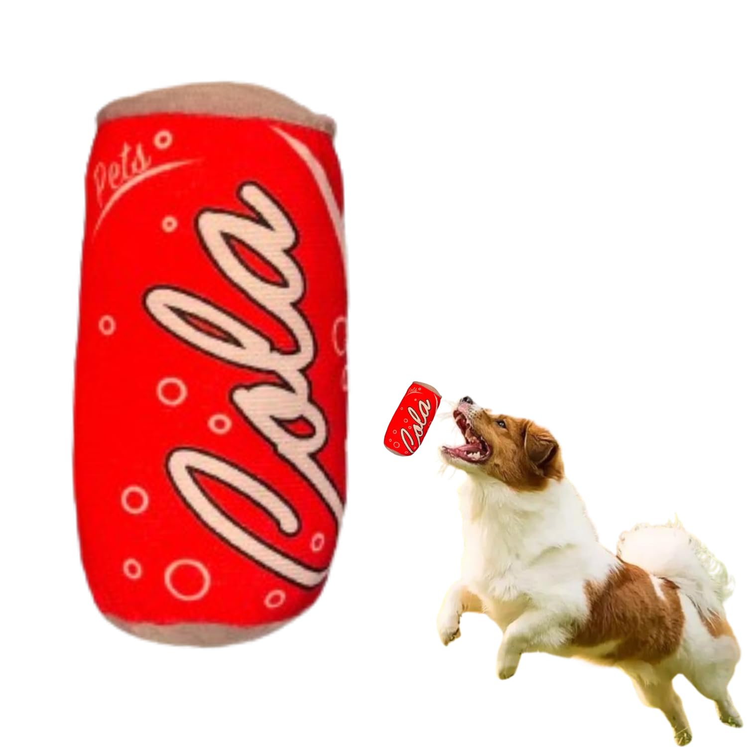 Dog Cola Drink Can Toy - Soft Soda Can Shape Drink Dog Toy - Funny Plush and Squeaky Drink Parody Toy - Dog Cool Teething Chew Cold Toy - Pet Stuffed Entertaining Interactive Toy (Cola)