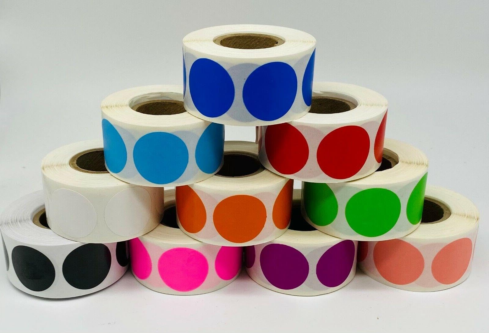 for 10 Rolls of 1 Round Variety Pack Color Coded Inventory Dots 500 P/R Labels
