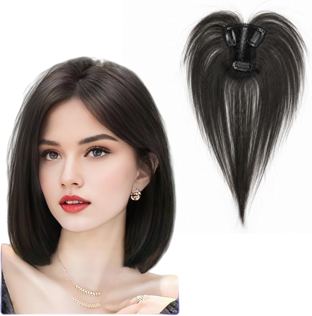 Anemone Jewelry Lace Human Hair Toppers Clip In Brazilian Natural Hairpieces Women Straight Cover Grey Hair Loss Handmade (Black)