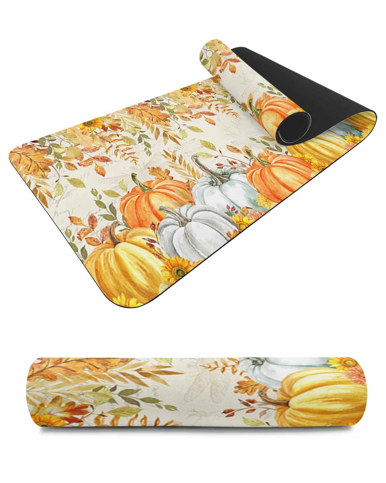 Debedcor Heat Proof Table Pads Waterproof Decorative, Orange White Pumpkins Non-Slip Table Countertop Protector, Thanksgiving Vintage Leaves Insulation Mat for Kitchen Room, 40 x 12 Inches
