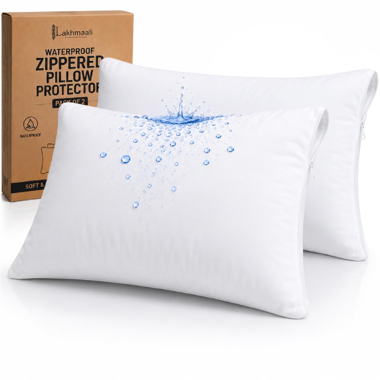 Lakhmaali Waterproof Pillow Protectors 2 Pack 50x75cm — Zip Anti Dust Mite