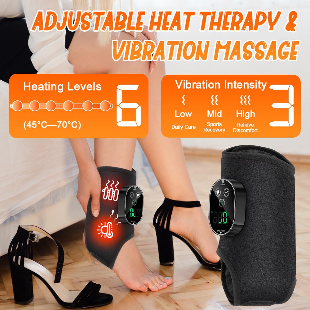 3-in-1 Fußmassagegerät, Kabelloses Elektrisches Fußmassagegerät mit 3 Vibrationsmodi und 6 Heizstufen, Portable Cordless Ankle Massagers mit 3000mAh Akku für Knöchel Ferse Fußsohle und Fußrücken