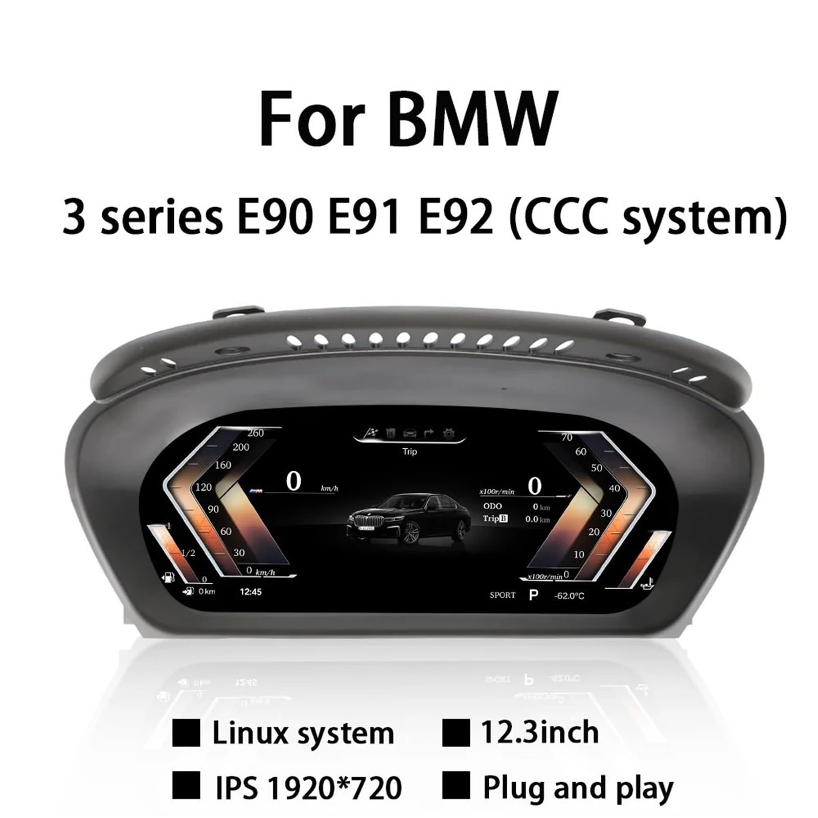 Tacómetro Compatible con BMW Serie 3 E90 E91 E92 E93 (2005-2012), panel de instrumentos LCD con sistema CCC y CIC.(LHD 3Series CCC E90)