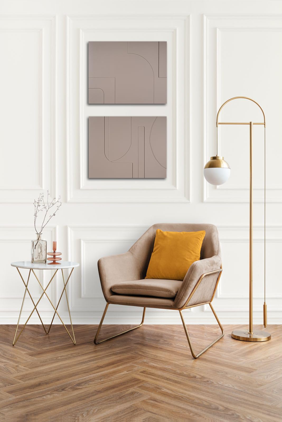 Japandi 3D Wall Art - 1 | Beige, Wall Frame, Minimilastic/Decorative Wall Hanging For Home Decor, Abstract Wall Art,Elegant Wall Hanging, Wooden Wall Frame, Ready to Hang Wall Frames 1
