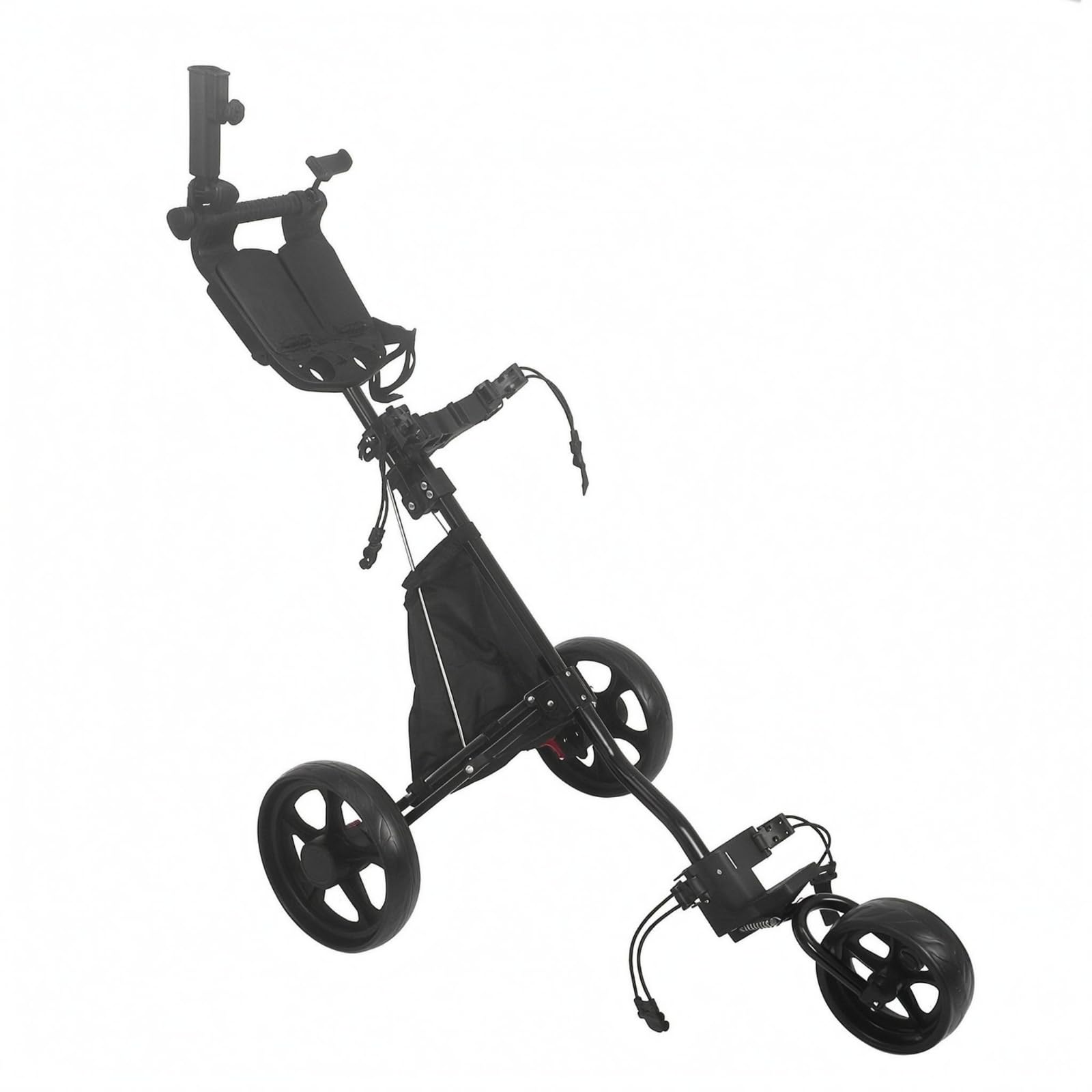 Carro de Golf Plegable Carrito Trolley Empujable con Estructura de Aleación de Aluminio Ruedas Estables Porta y Soporte para Marcador Adecuado para, Negro