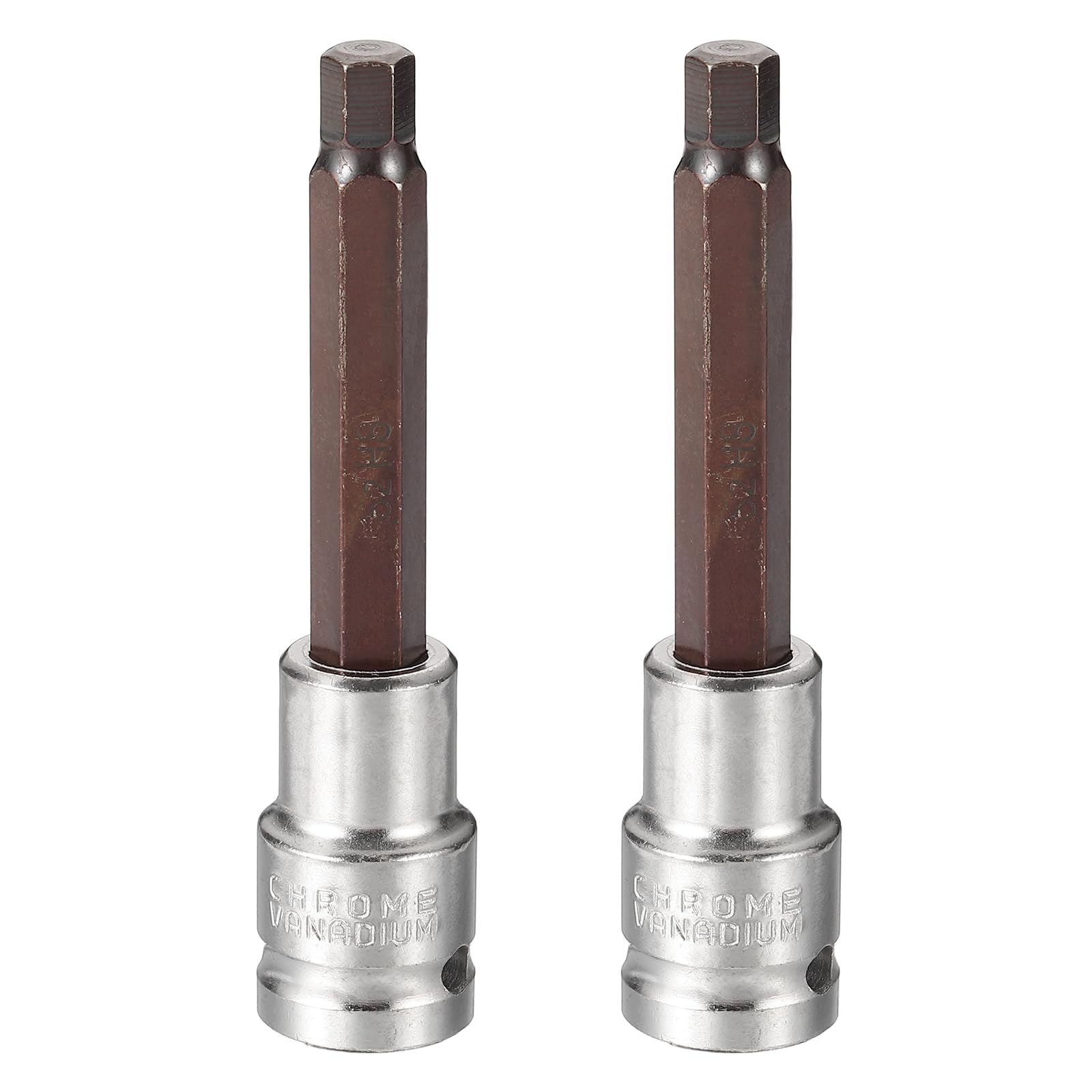 sourcing map 2Pcs Hex Bit Socket 1/2" Drive H8 S2 Steel Hexagonal Head Long Screwdriver Drill Bits CR-V Steel Socket Adapter for Home Auto Axle Hex Nuts Bolts Repair