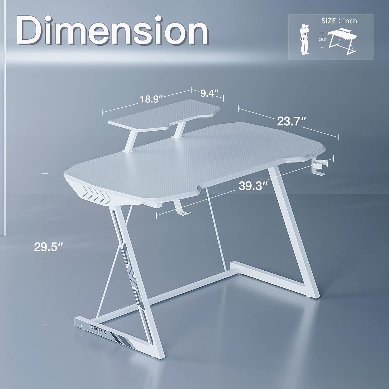 Dimension diagram of the MOTPK gaming desk