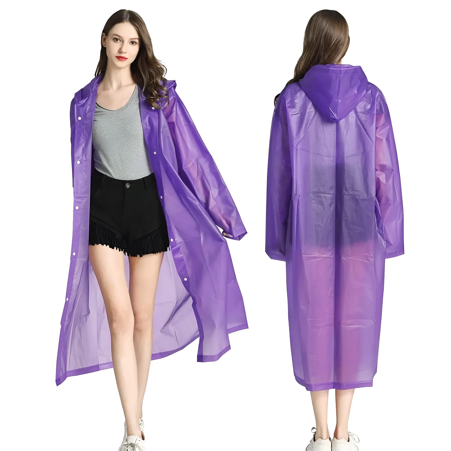 Amazon Brand - SymactiveTransparent Long Raincoat Water Resistant Rain Jacket with Adjustable Hood Outdoor Portable Rainwear Poncho for Men Women Travel