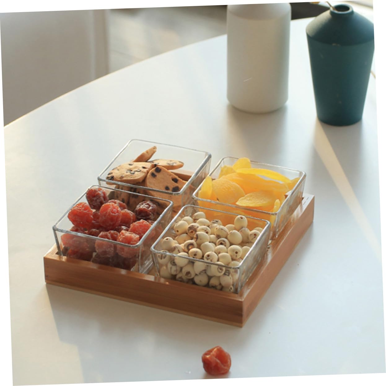 Toyvian Plateau à Fruits Couleur Aléatoire Support en Bois en Verre Compartimenté Design Solide pour Fruits Secs et Noix, pour Service et Présentation de Collations