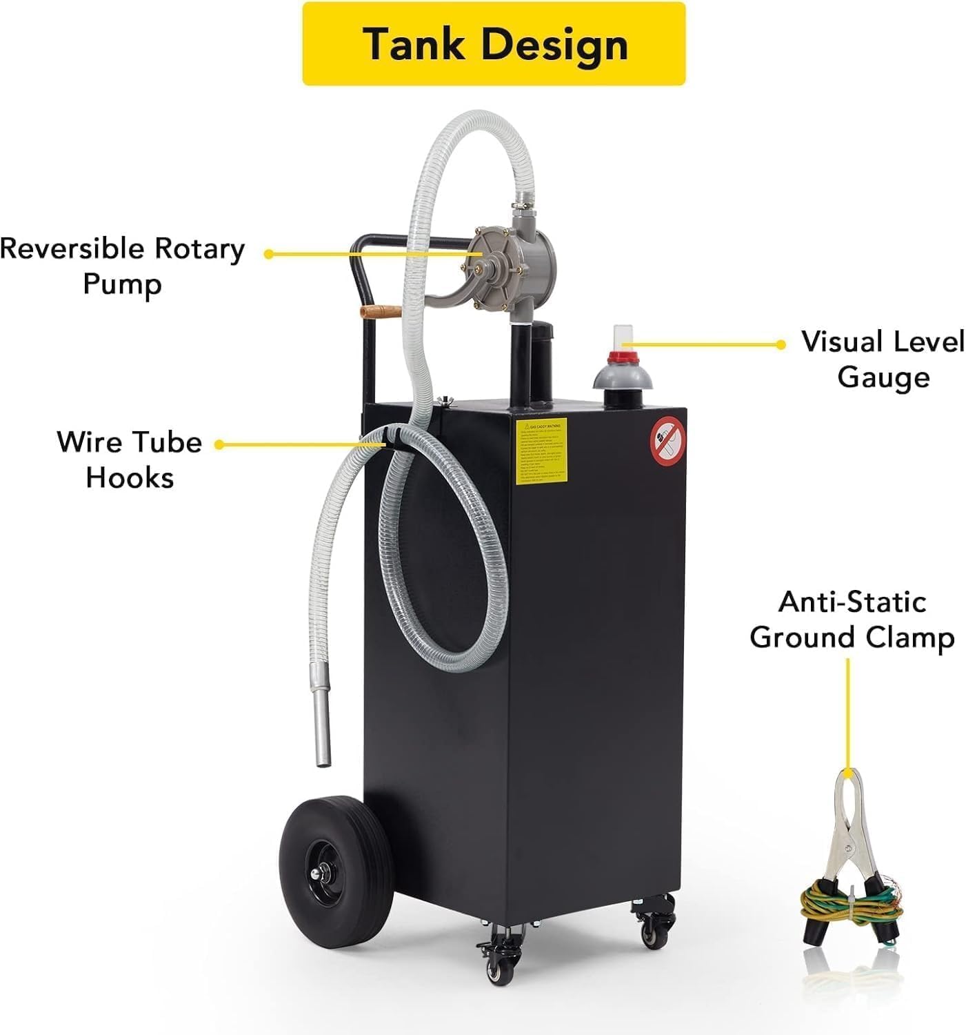 30 Gallon Fuel Caddy with Manual Pump, Heavy Duty Portable Gas & Diesel Transfer Tank on 4 Wheels, Spill-Proof Container for Truck, Tractor, Boat, ATV, Farm,Orange