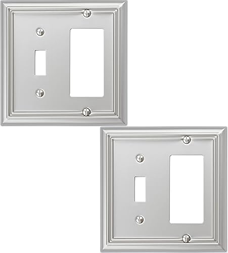 Vista 65 de Adler - Cubierta cuádruple para interruptor de luz decorativa Adler, placa de pared de metal, paquete de 2 unidades, níquel cepillado de 4