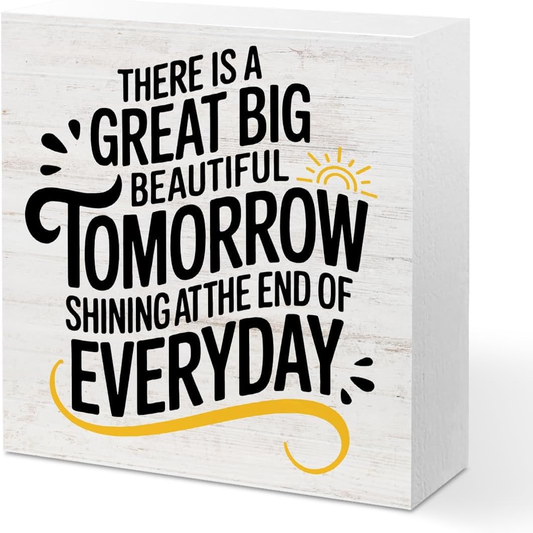 Inspirational Wooden Box Sign 7x7 Inch Tomorrow Quote Desk Decor