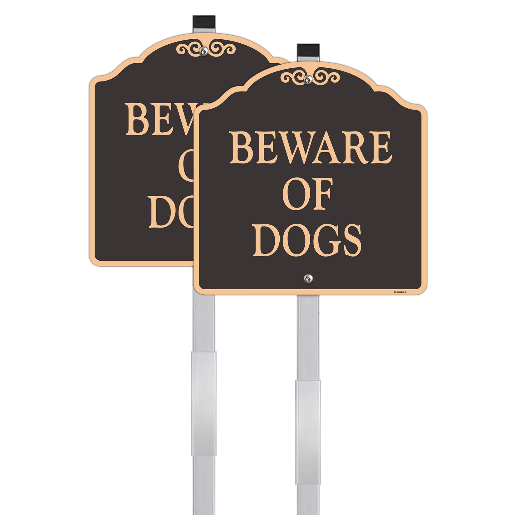 Doninex Large (2 Pack) 12x12 Inch Beware of Dog Yard Sign, Reflective, Aluminum, Metal, Weatherproof Up to 7 Years Outdoor, Includes Stakes for Easy