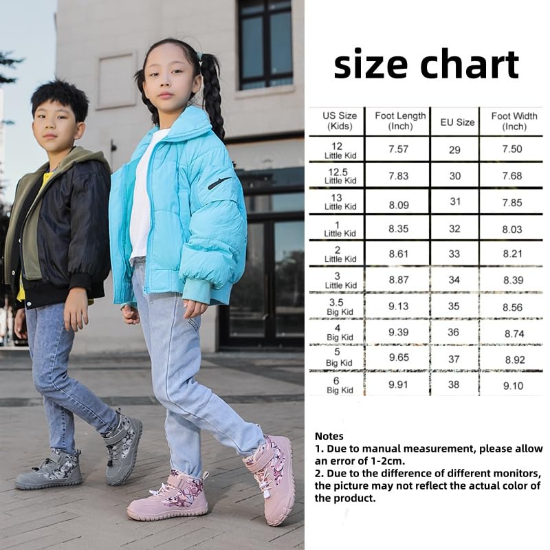 Unisex Invierno Zapatillas Descalzas Niños,Kids Mid Trekking Shoes con Forrados Caliente,Zapatos de Trekking Barefoot Minimalistas Sneakers,Antideslizante Ligeras Gr.26-36EU